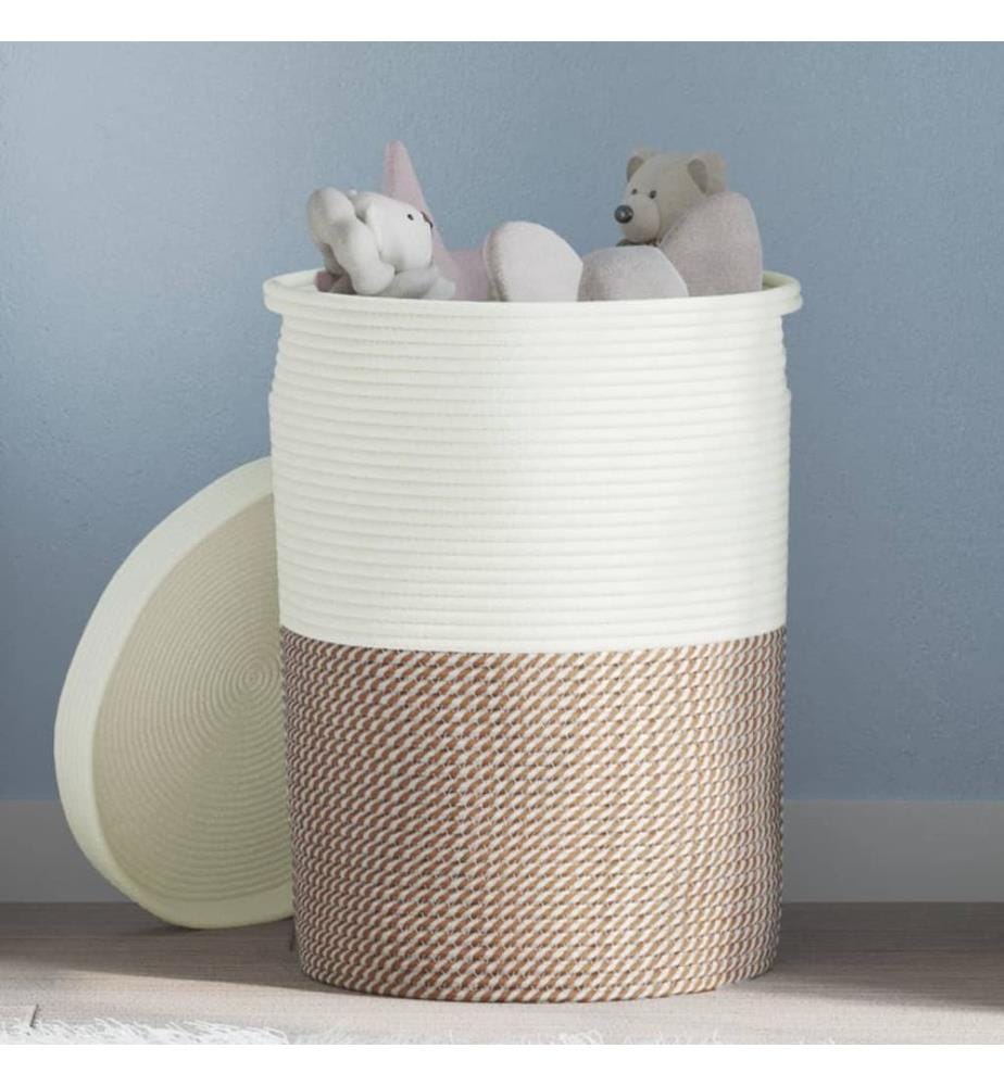 Panier de rangement et couvercle marron et blanc Ø37x50cm coton