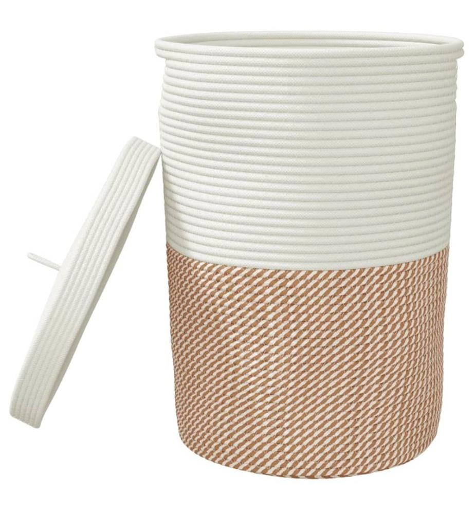 Panier de rangement et couvercle marron et blanc Ø37x50cm coton