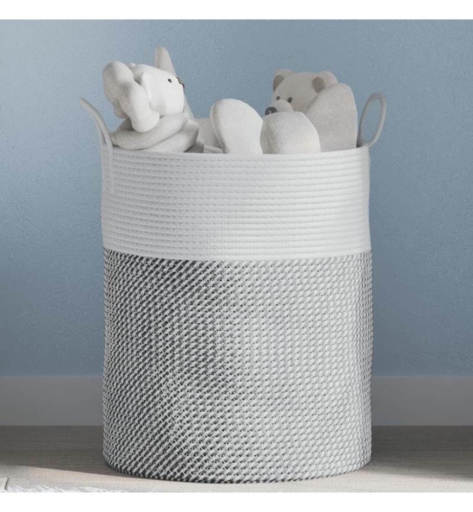 Panier de rangement gris et blanc Ø38x46 cm coton