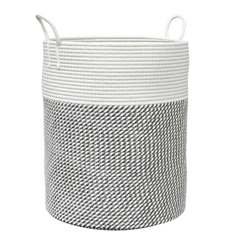 Panier de rangement gris et blanc Ø38x46 cm coton
