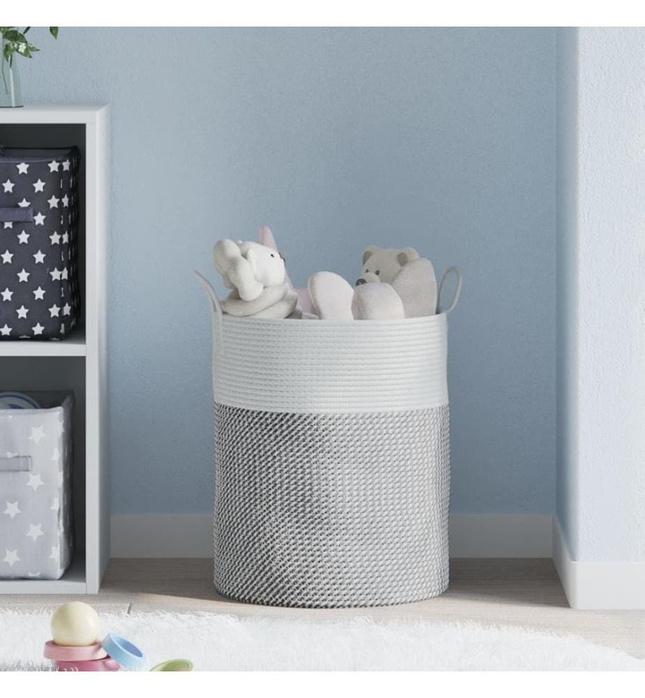 Panier de rangement gris et blanc Ø38x46 cm coton