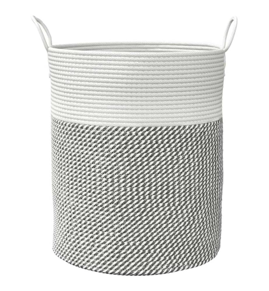 Panier de rangement gris et blanc Ø38x46 cm coton