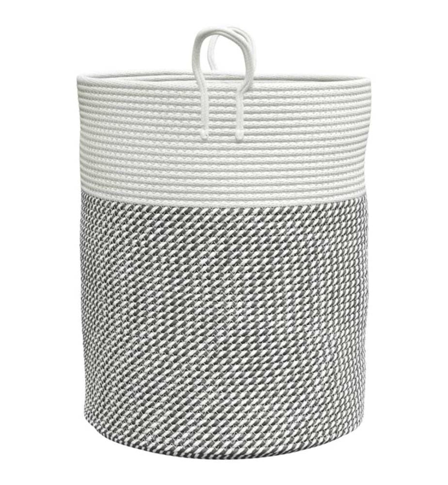 Panier de rangement gris et blanc Ø38x46 cm coton