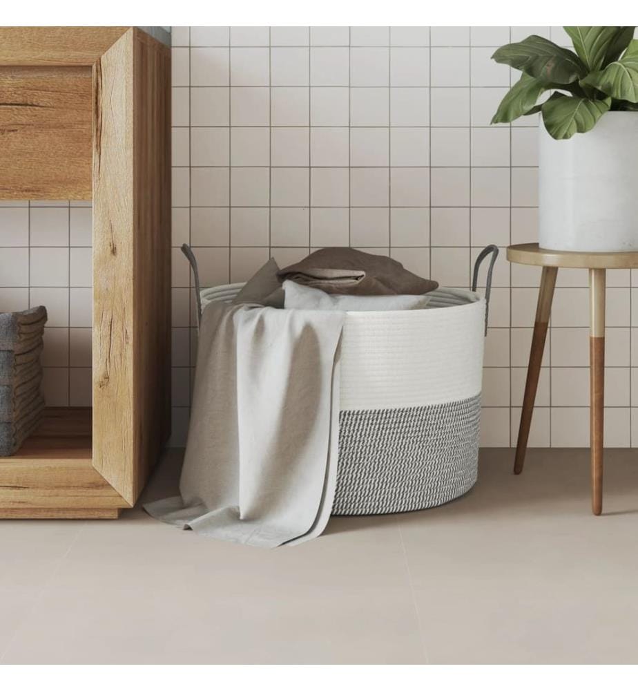Panier de rangement gris et blanc Ø51x33 cm coton