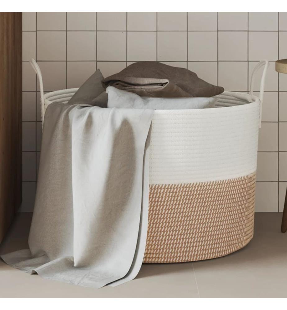 Aufbewahrungskorb Braun und Weiss Ø51x33 cm Baumwolle