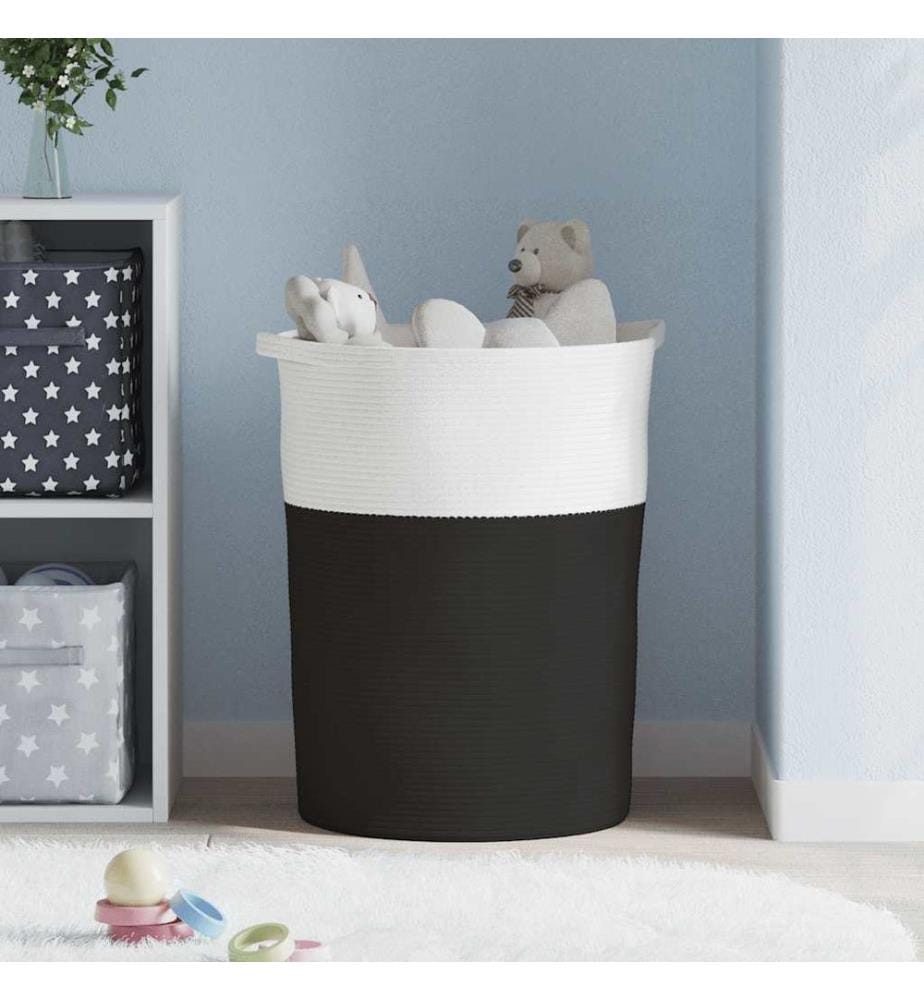 Panier de rangement noir et blanc Ø49x65 cm coton