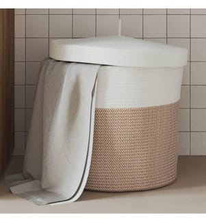 Panier de rangement et couvercle marron et blanc Ø40x35cm coton