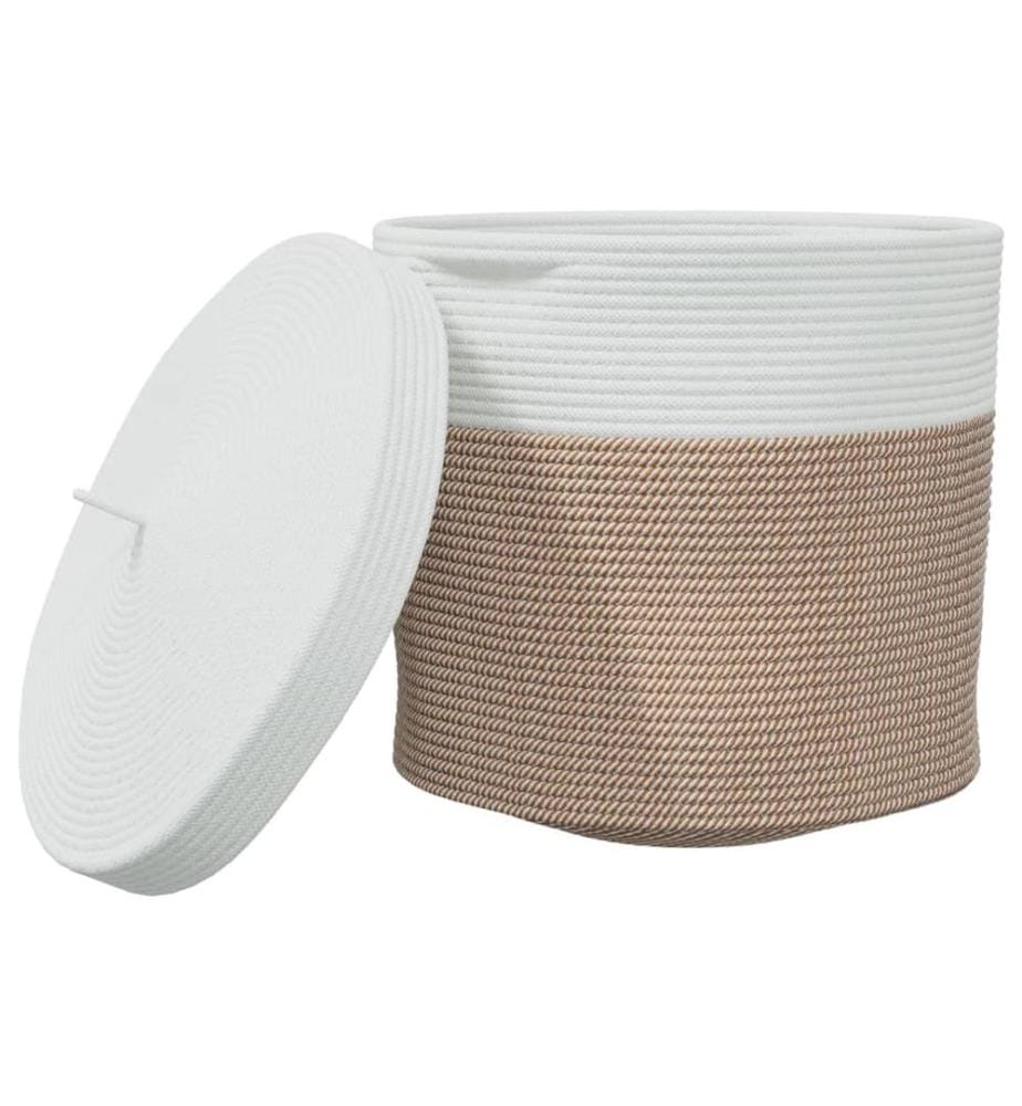 Panier de rangement et couvercle marron et blanc Ø40x35cm coton