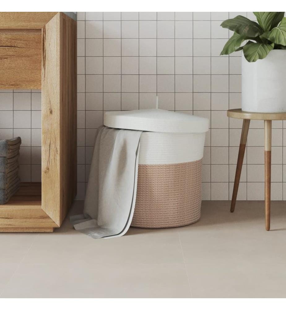 Panier de rangement et couvercle marron et blanc Ø40x35cm coton