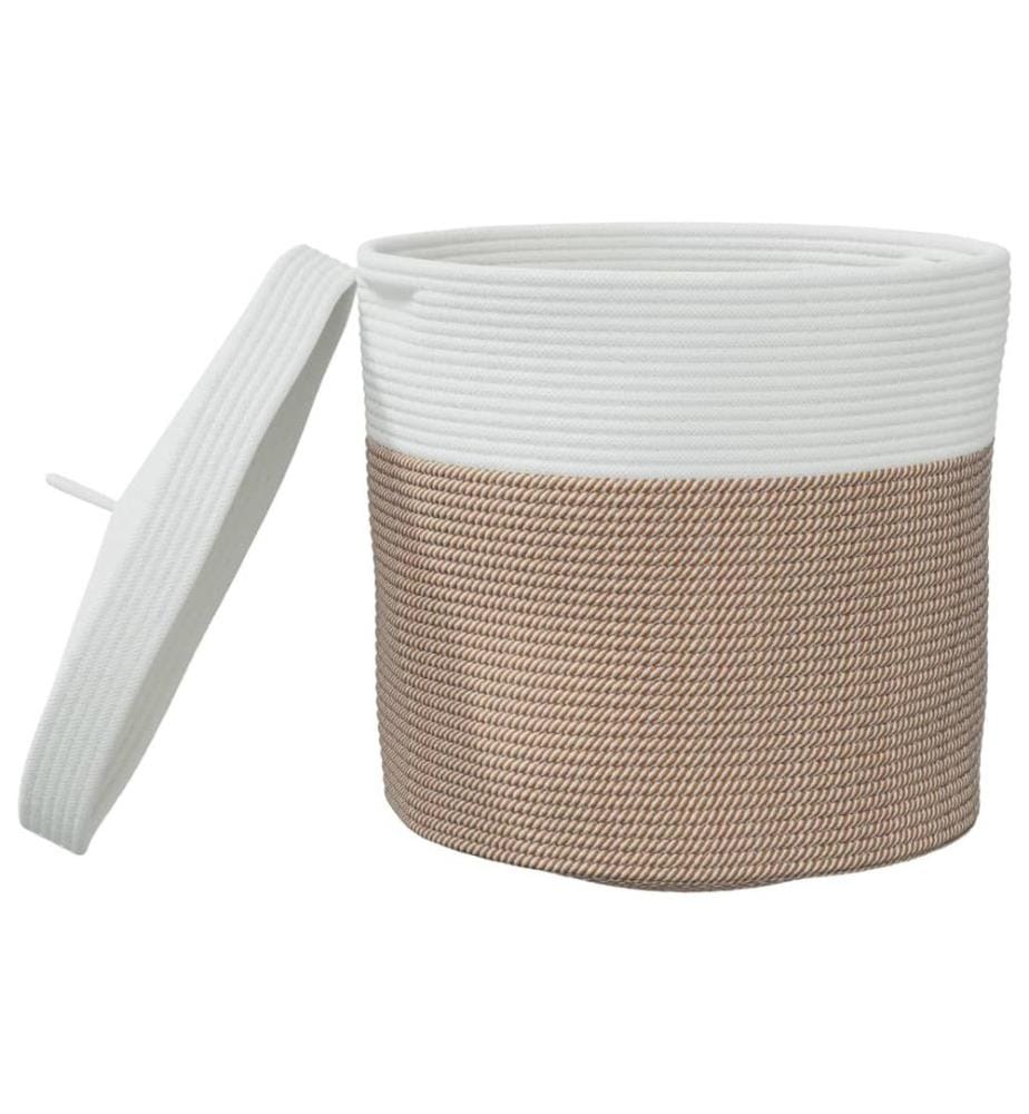 Panier de rangement et couvercle marron et blanc Ø40x35cm coton