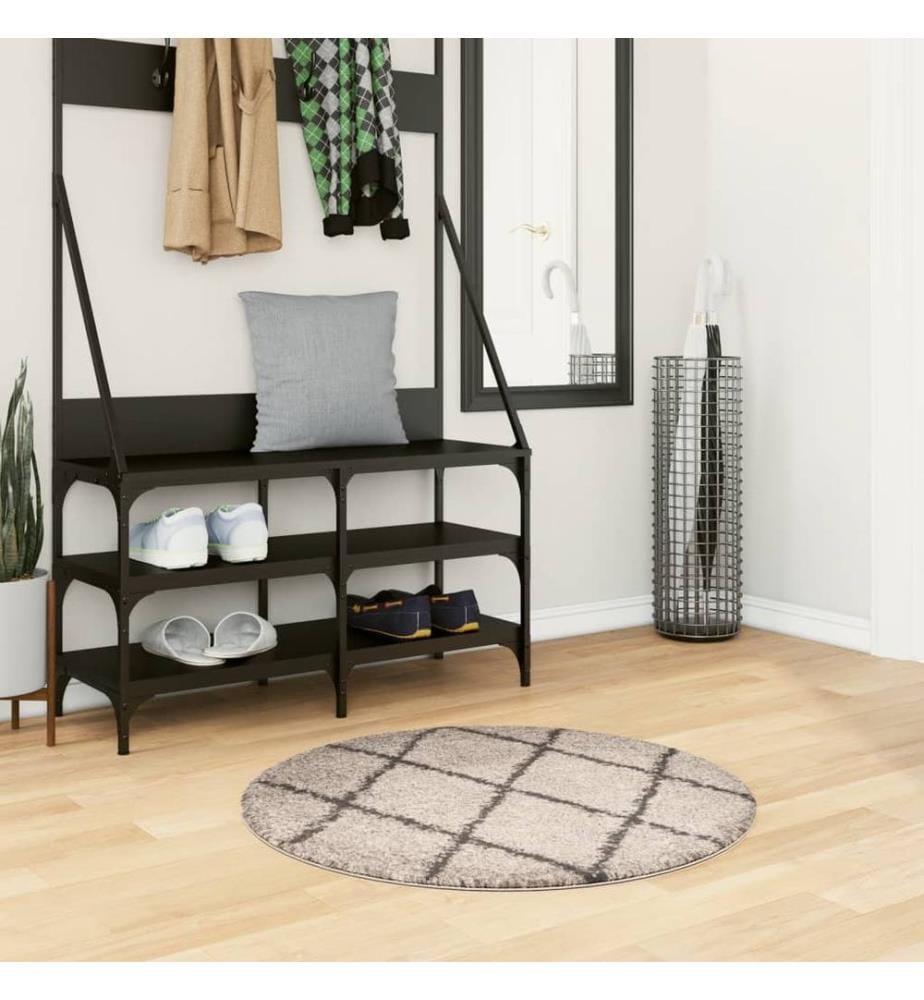 Tapis shaggy à poils longs moderne beige et anthracite Ø 80 cm