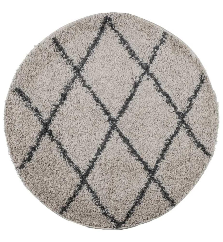 Tapis shaggy à poils longs moderne beige et anthracite Ø 80 cm