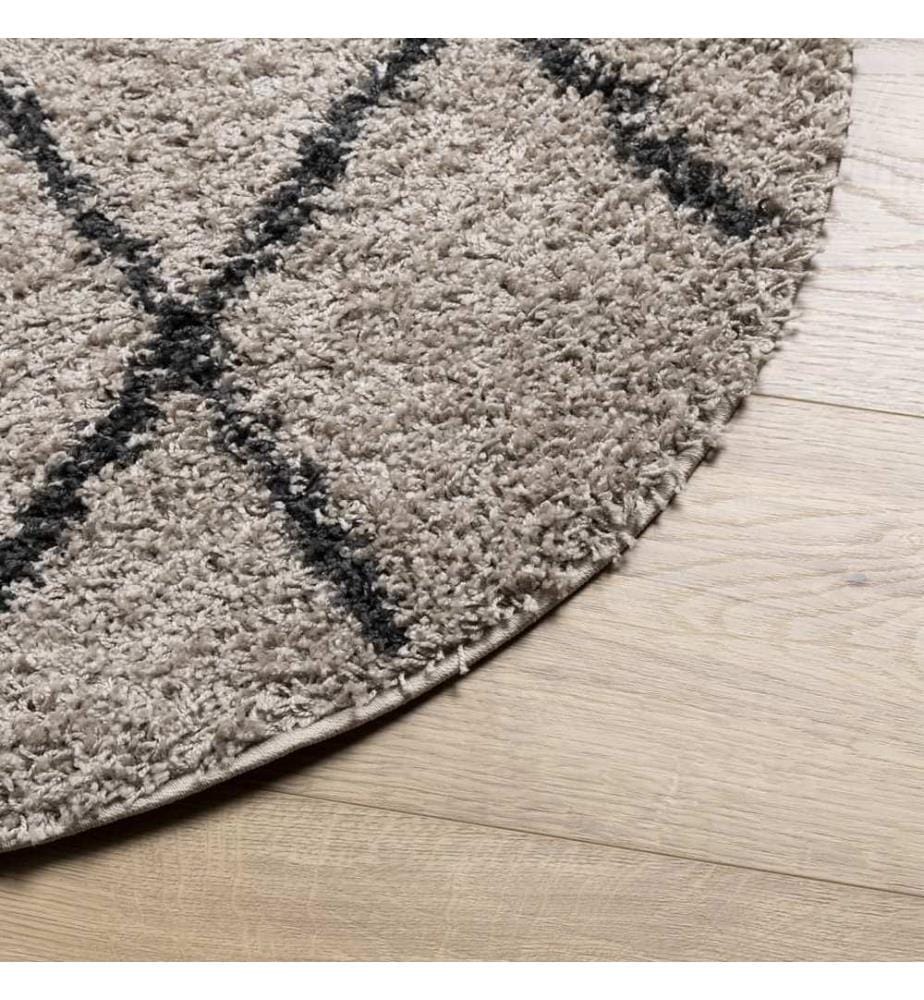 Tapis shaggy à poils longs moderne beige et anthracite Ø 80 cm