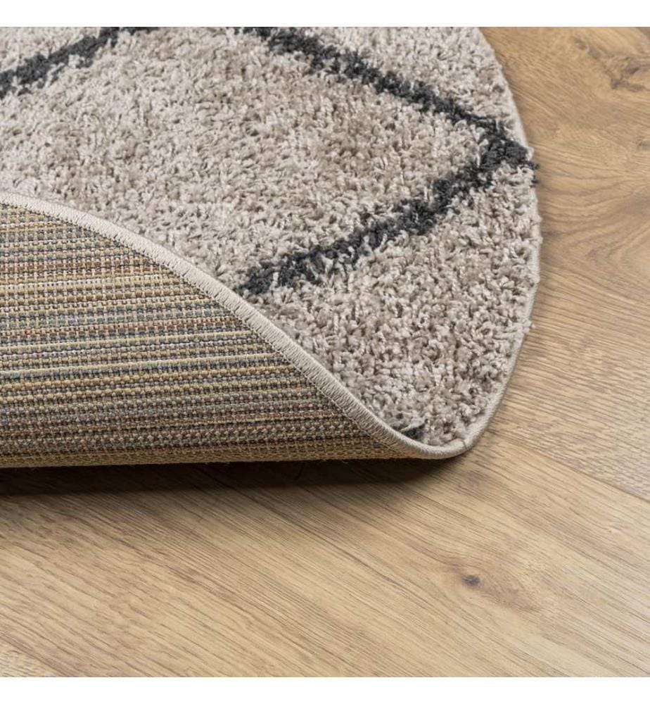 Tapis shaggy à poils longs moderne beige et anthracite Ø 80 cm