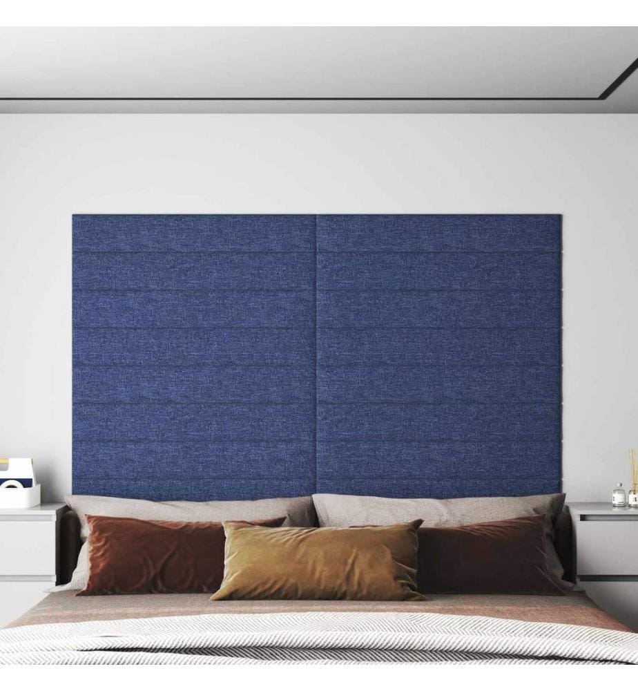 Tête de lit murale 12 pcs Bleu 90 x 15 cm tissu