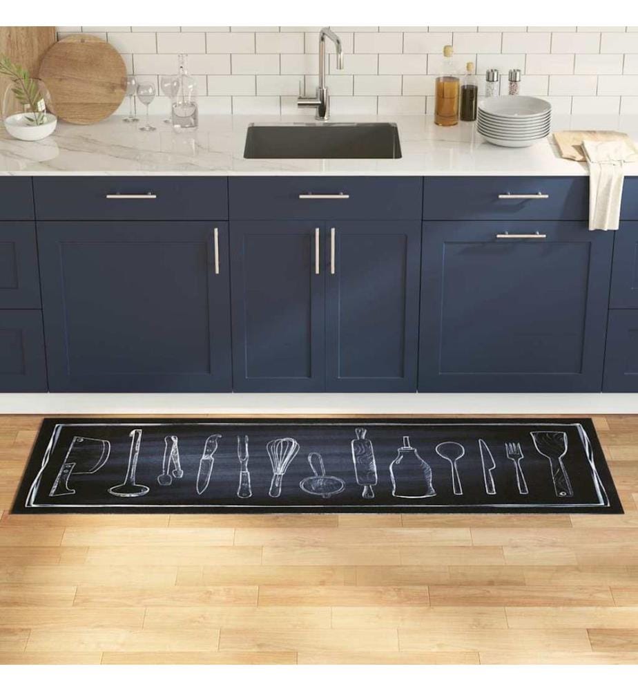 Tapis de Cuisine Noir 180 x 60 cm Velours