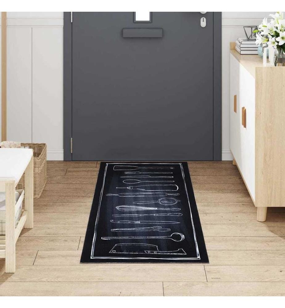 Tapis de Cuisine Noir 180 x 60 cm Velours
