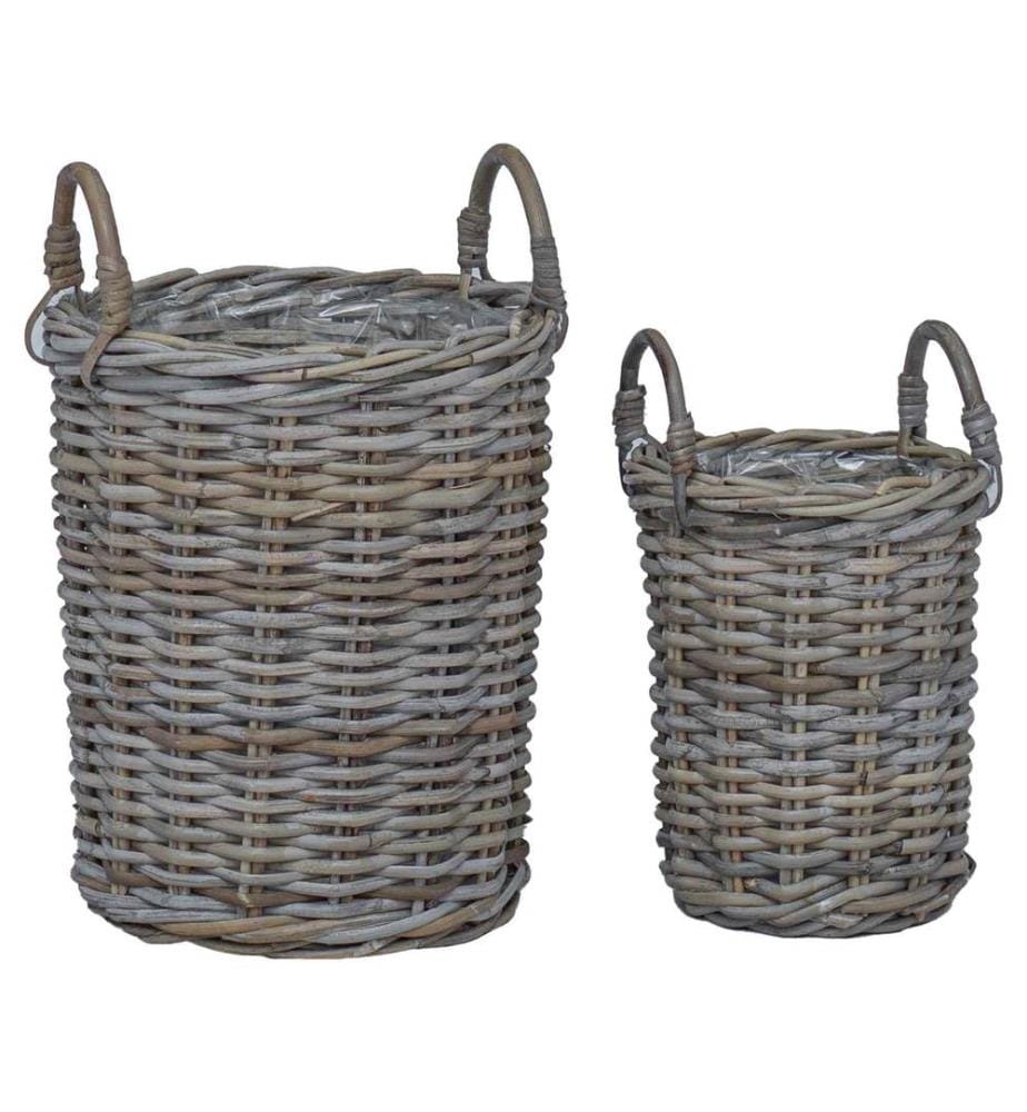 Panier de Plante avec stockage 2 pcs Gris Rattan Kubu