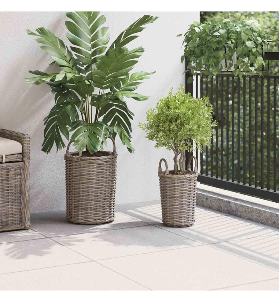 Panier de Plante avec stockage 2 pcs Gris Rattan Kubu
