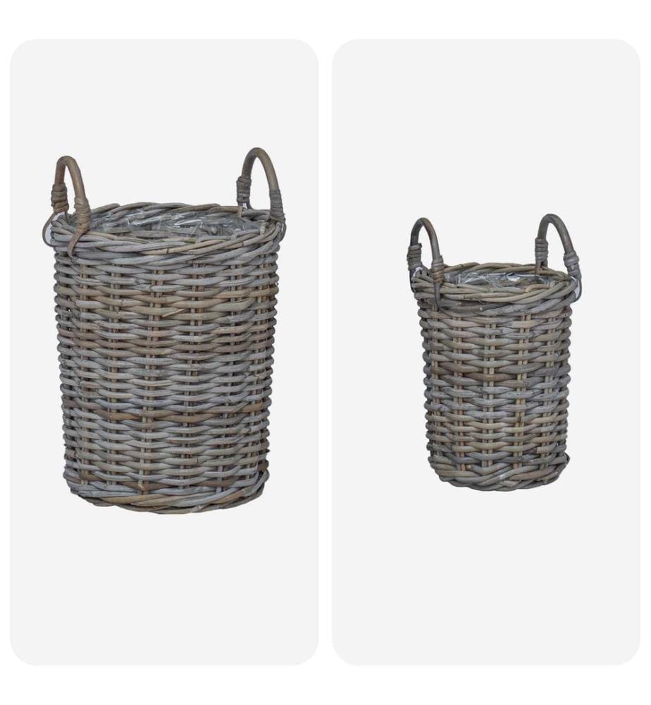 Panier de Plante avec stockage 2 pcs Gris Rattan Kubu