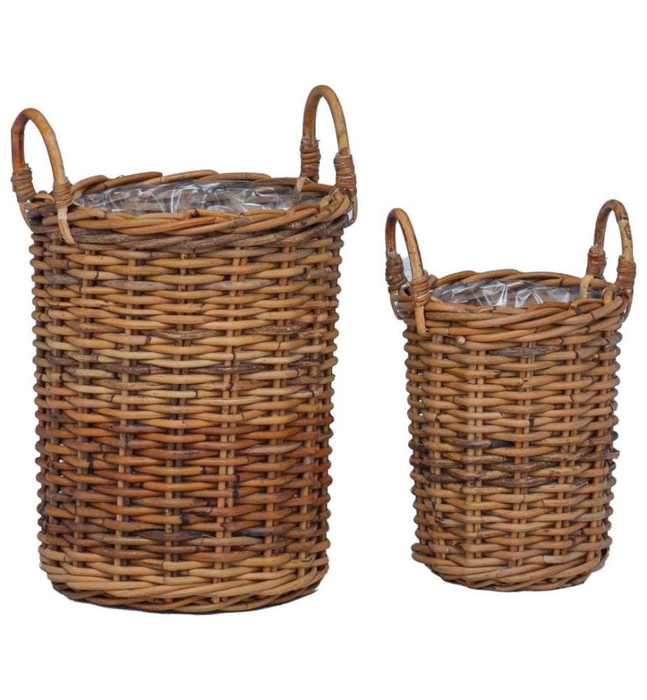 Panier de Plante avec stockage 2 pcs Marron Rattan Kubu