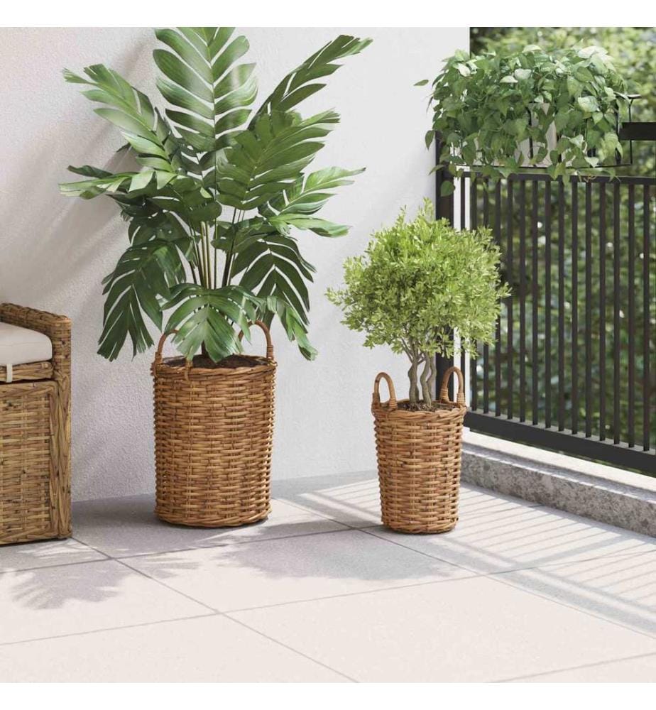 Panier de Plante avec stockage 2 pcs Marron Rattan Kubu