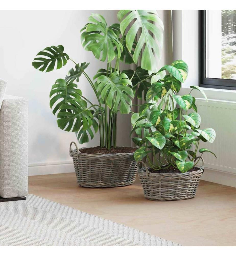 Panier de Plante avec stockage 2 pcs Gris Rattan Lacak