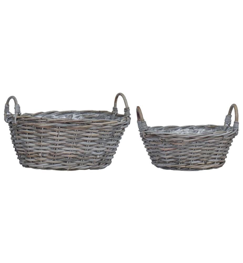 Panier de Plante avec stockage 2 pcs Gris Rattan Lacak