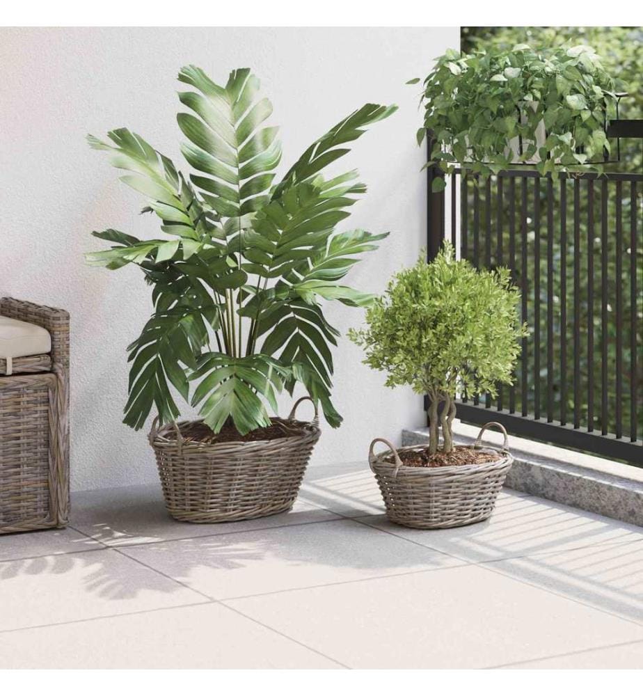 Panier de Plante avec stockage 2 pcs Gris Rattan Lacak