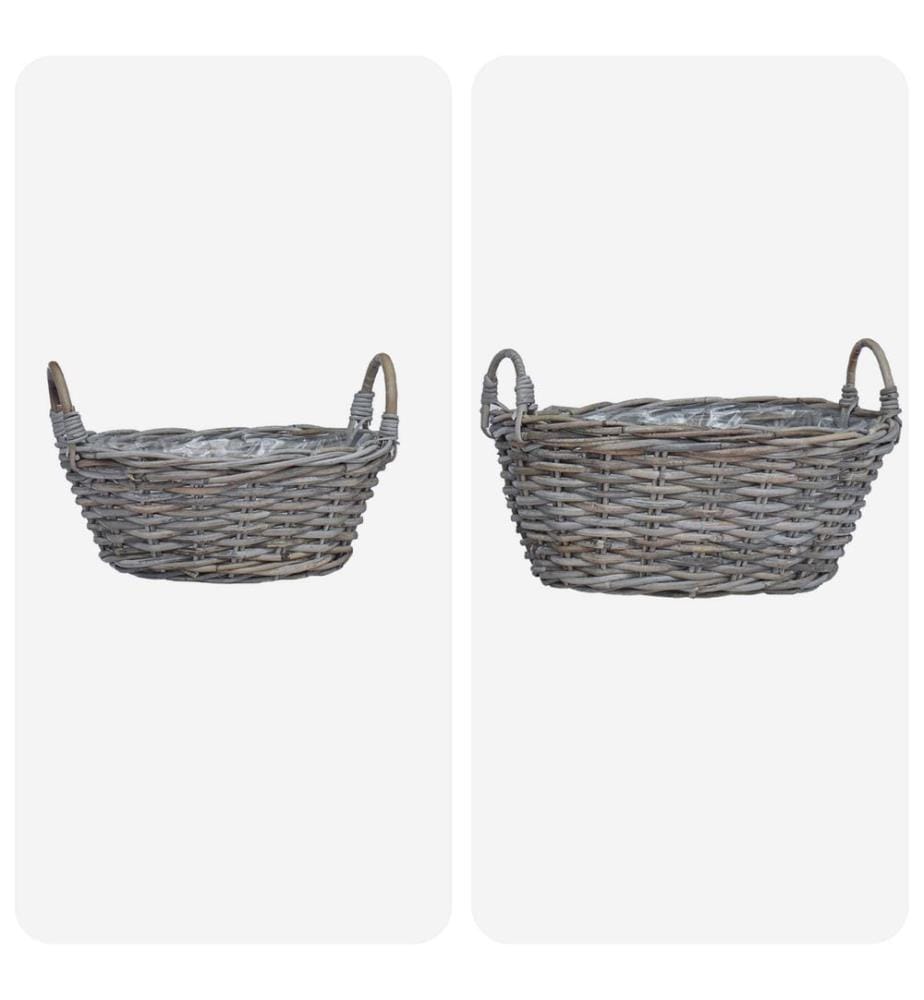 Panier de Plante avec stockage 2 pcs Gris Rattan Lacak