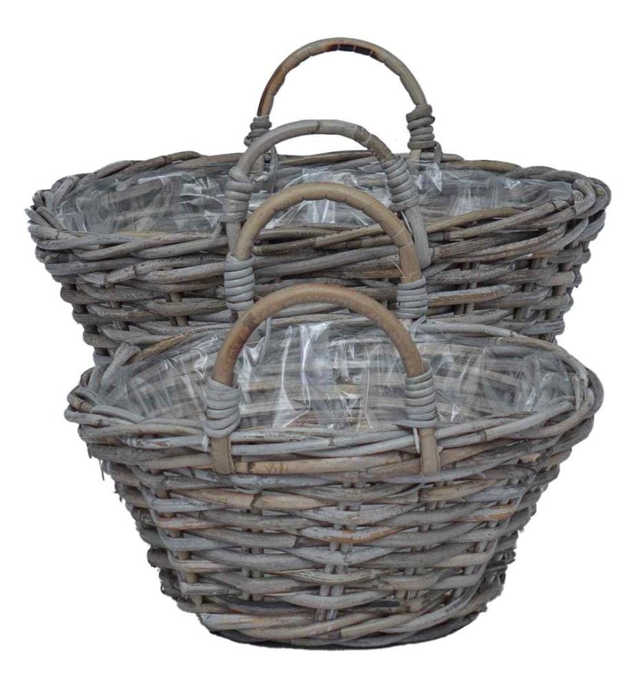 Panier de Plante avec stockage 2 pcs Gris Rattan Lacak