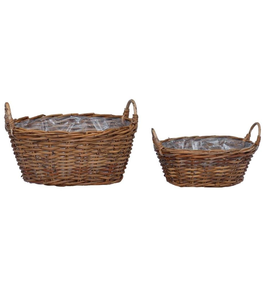 Panier de Plante avec stockage 2 pcs Marron Rattan Lacak