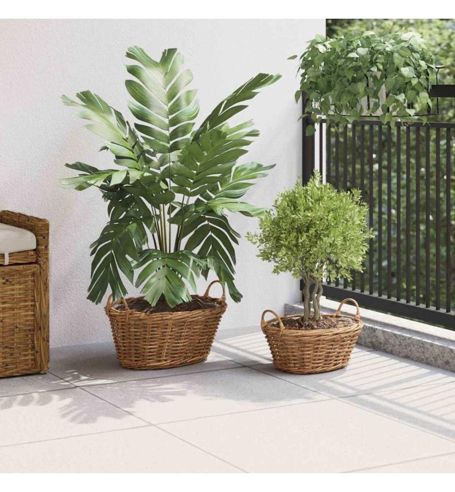 Panier de Plante avec stockage 2 pcs Marron Rattan Lacak