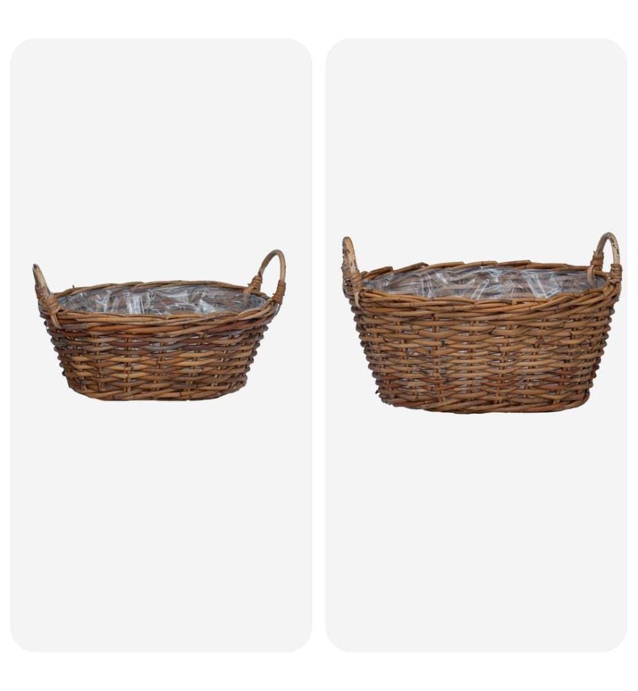 Panier de Plante avec stockage 2 pcs Marron Rattan Lacak