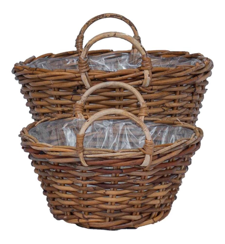 Panier de Plante avec stockage 2 pcs Marron Rattan Lacak