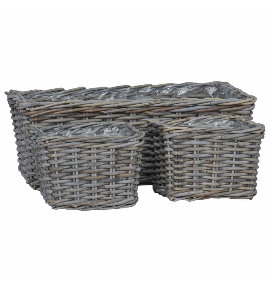 Panier de plantation avec stockage 3 pcs Gris Rattan Kubu