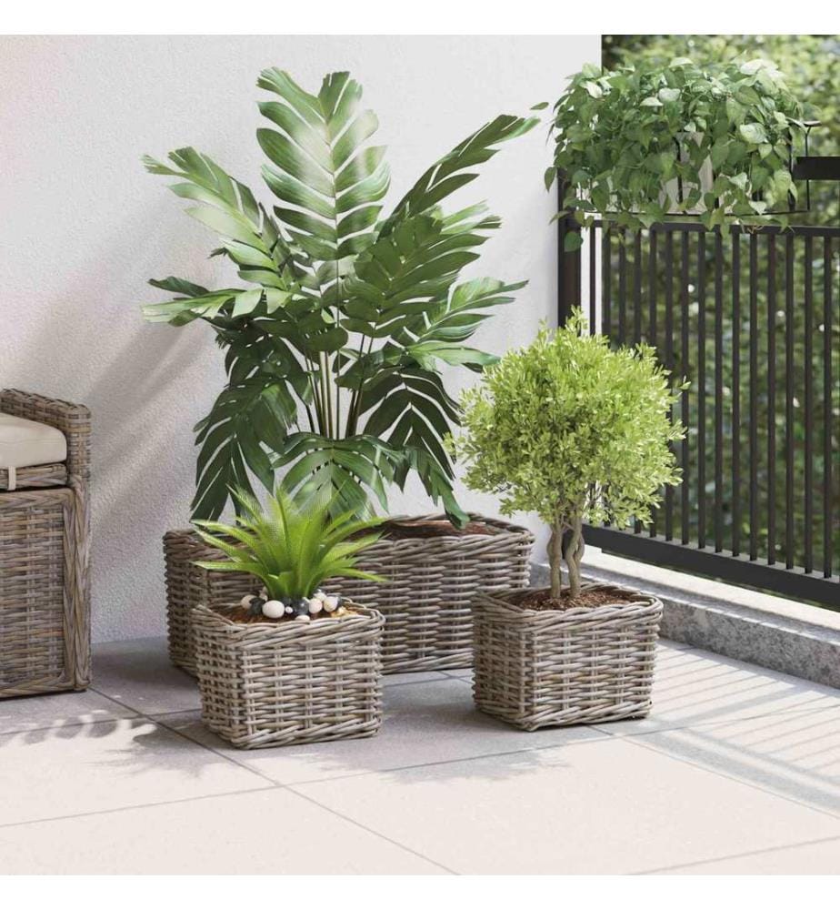 Panier de plantation avec stockage 3 pcs Gris Rattan Kubu