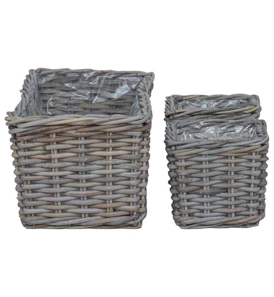 Panier de plantation avec stockage 3 pcs Gris Rattan Kubu