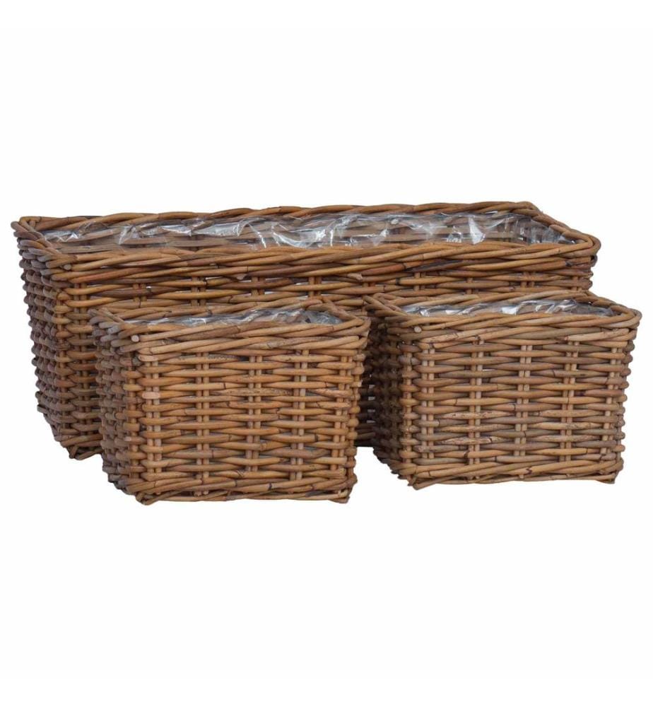 Panier de plantation avec stockage 3 pcs Marron Rattan Kubu