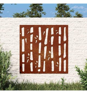 Décoration murale jardin 55x55 cm acier corten design bambou