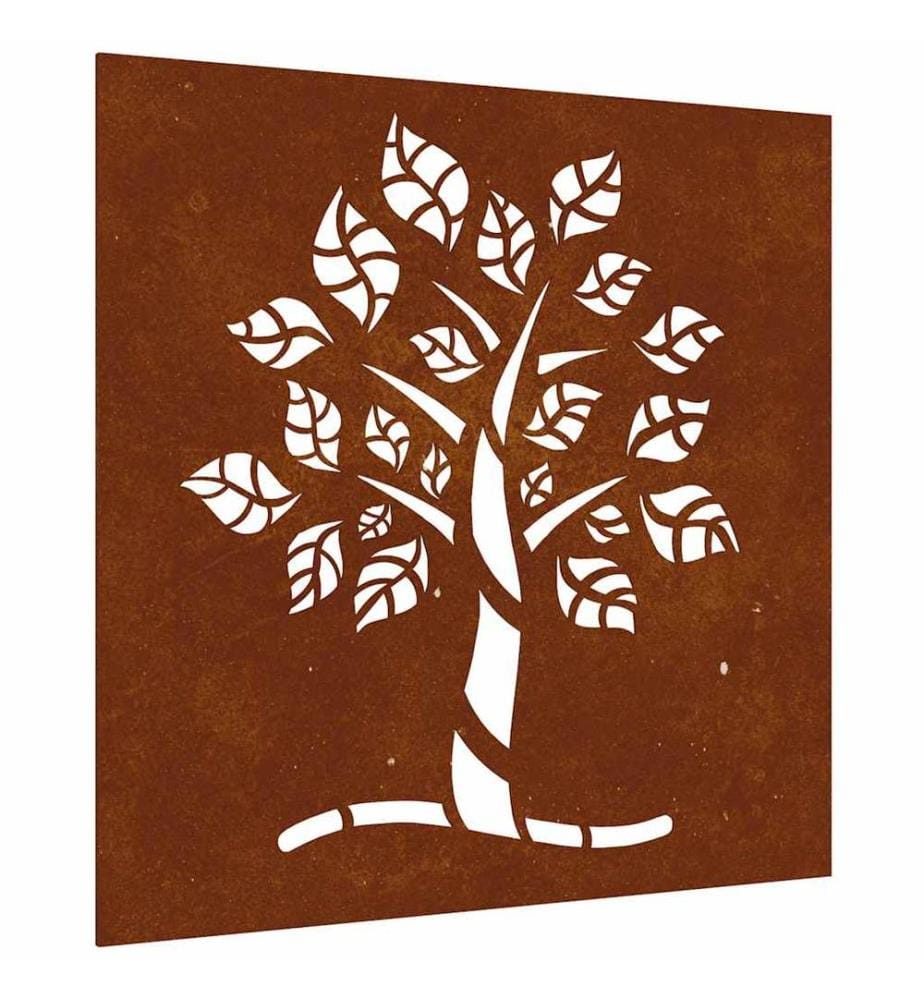 Garten-Wanddeko 55x55 cm Cortenstahl Baum-Design