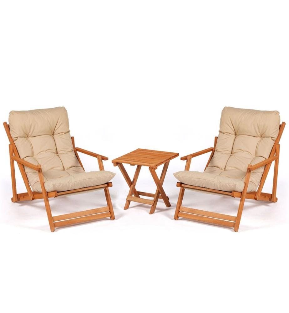 Gartentisch & Stühle Set (3 Stück) - Braun Creme