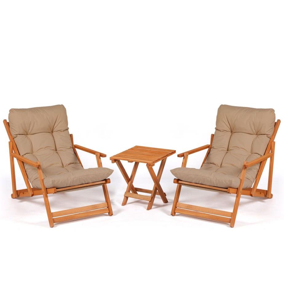 Gartentisch & Stühle Set (3 Stück) - Braun Natur