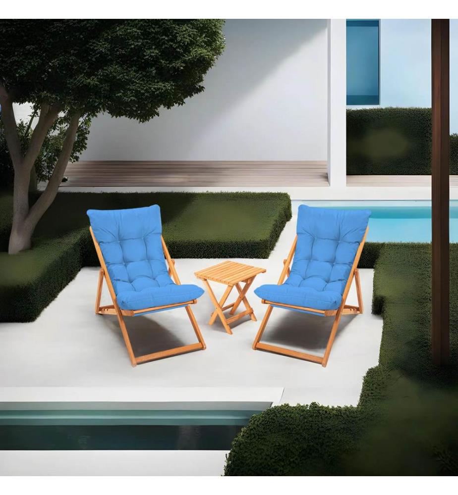 Gartentisch & Stühle Set (3 Stück) - Blau Natur