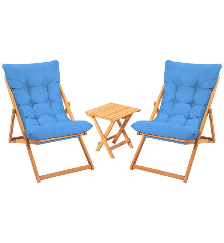 Gartentisch & Stühle Set (3 Stück) - Blau Natur