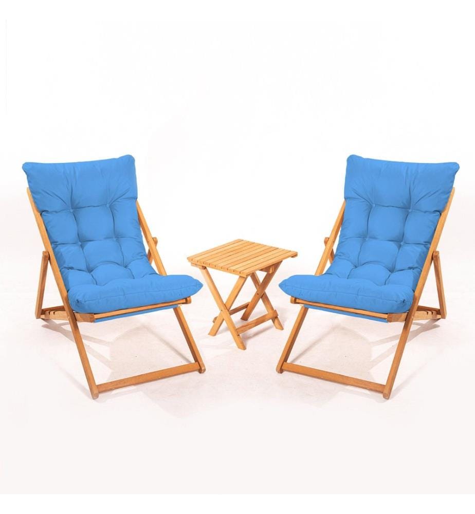 Gartentisch & Stühle Set (3 Stück) - Blau Natur
