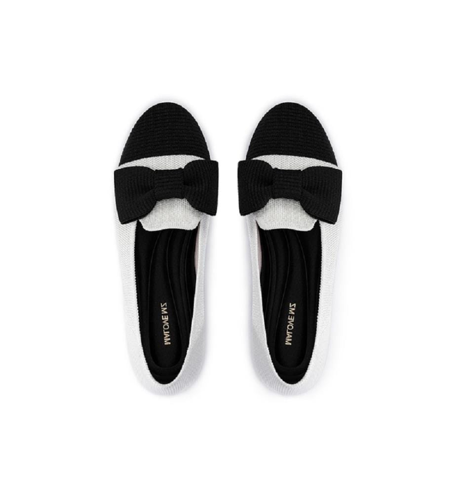 Knitted loafers with bow - White
