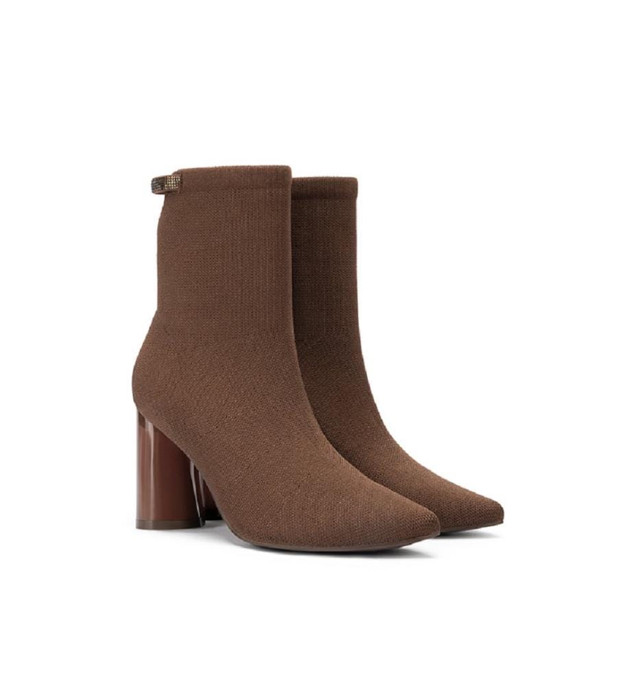 Sock boots with block heel - Café
