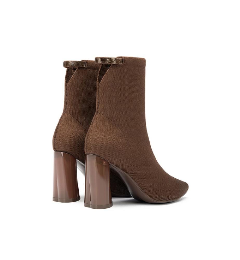 Sock boots with block heel - Café