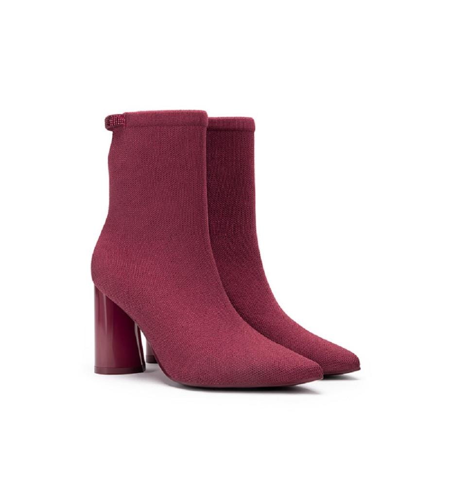 Sock boots with block heel - Bordeaux